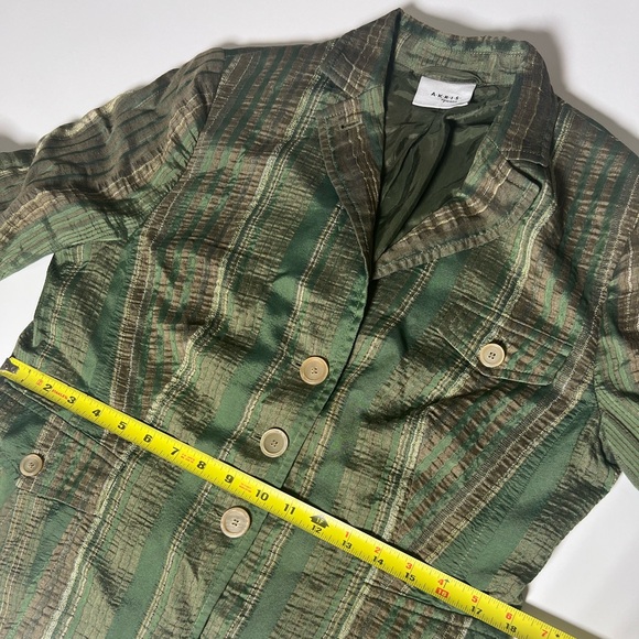 AKRIS Punto Womens Blazer Jacket Green Linen Viscose Striped - Picture 5 of 6